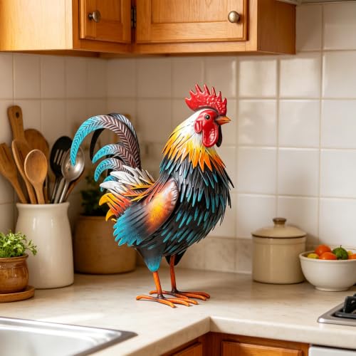 Rooster Garden Statue Sculpture Metal Chicken Yard Decor Outdoor Figurines Patio Backyard Decoration