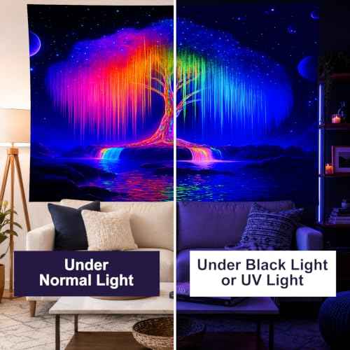 Blacklight Tapestry Tree of Life Wall Art 78 x 59 Inch