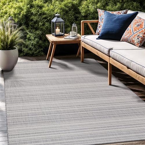 Stripe Outdoor Rug 10x14 Washable Outside Carpet for Indoor Patio Porch Waterproof Easy Cleaning Non Shedding Area Rugs Gray 10 x 14 (140 Sq Ft)