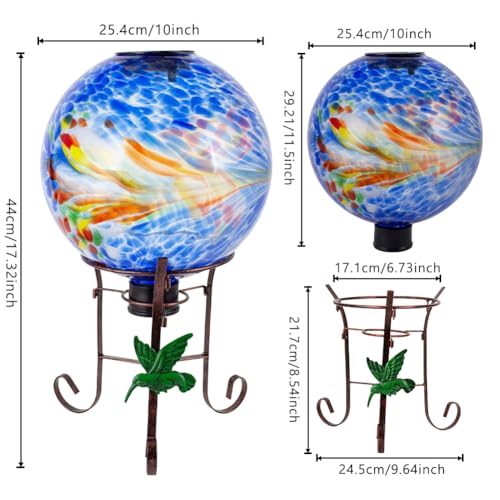 10" Diameter Solar Gazing Ball with Hummingbird Metal Stand