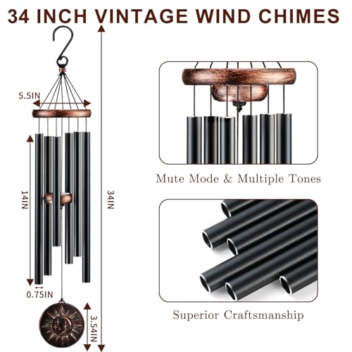 34" Sun Moon Star Wind Chimes for Outside