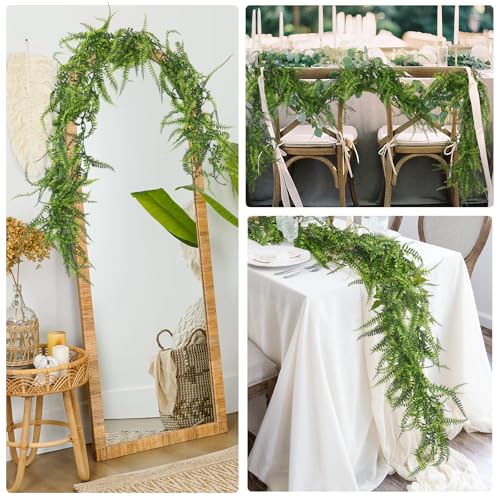4Pc Artificial Boston Ferns Garland 5.8Ft Green Fake Greenery Vines (23.2 Foot)