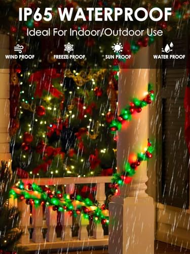 Solar Christmas Lights Outdoor 4 Pack 132FT 400 LED String Lights Red Green (4 Count)