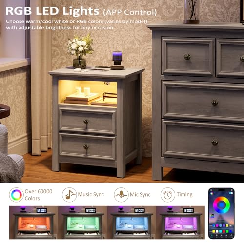 Nightstand with Charger Station Strip Lights