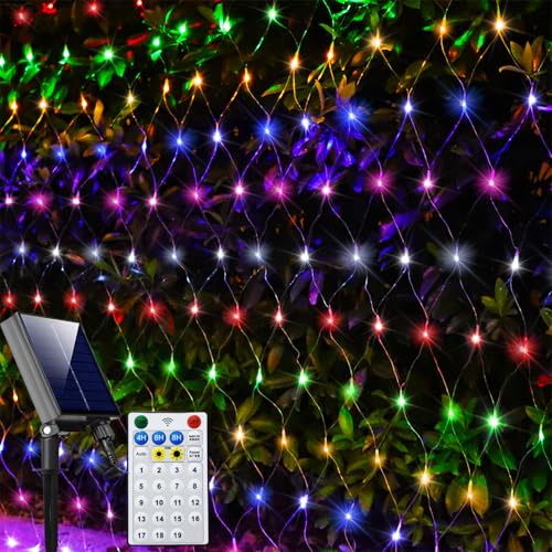 Solar Net Lights Outdoor Mesh Lights Christmas Waterproof 19 Modes Timer Tree Wrap for Fence
