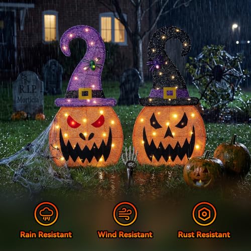 28" H Halloween 2D Lighted Pumpkin Yard Outdoor Decor Set of 2 (Pumpkin Set of 2)