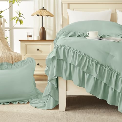 Sage Twin Size Ruffle Comforter Set (2 Count)