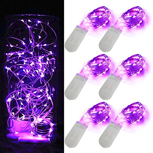6 Pack Fairy Lights Battery Operated 10ft Silver Wire 30 LEDs Purple (6 Count)