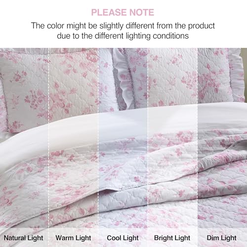 Pink Ruffled Quilt King Size with 2 Pillow Shams
