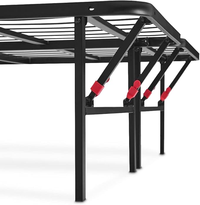 Amazon Basics Bed Frame with Storage, Foldable Metal Platform, Sturdy Steel, No Box Spring Needed, 14-inch High, Tool-Free Setup, Noise Free, Easy Assembly, Queen Size, Black