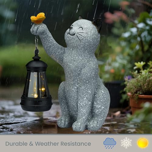 Solar Cat Garden Statue Outdoor Decor
