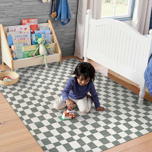 4x6 Area Rug Washable Modern Checkered Rug for Kids Room (24 Sq Ft)