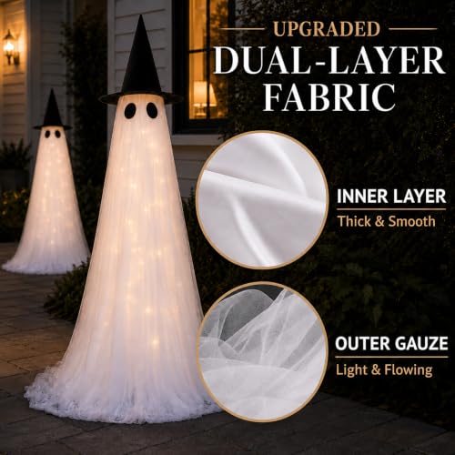 2 Pack 5 Ft Large Light Up Ghost Decor (2PK-LARGE-LED-GHOST)