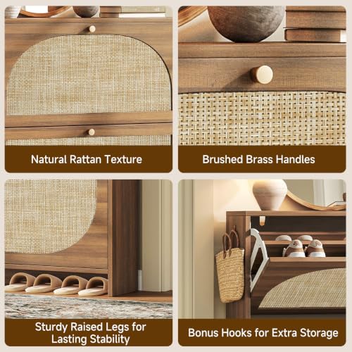 Rattan Arched Accent Shoe Storage Cabinet