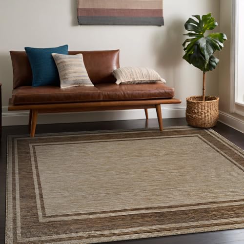 Outdoor Rug 6x9 Modern Bordered Area Rugs for Indoor and Outdoor Patio Deck Porch Garden Waterproof Weather Sun Resistant Washable Outside Carpet