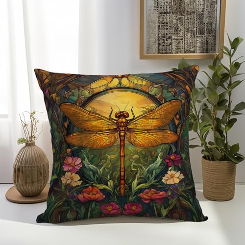 William Morris Abstract Vintage Floral Dragonfly Design Throw Pillow Covers Home Decor