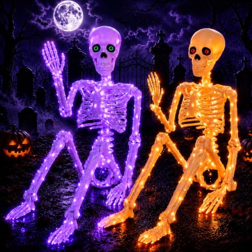 Purple & Orange Light Halloween Skeleton Decor (Orange Light & Purple Light)