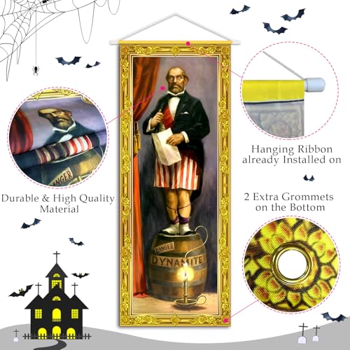 Halloween Decorations Large 4 PCS Haunted Mansion Stretching Portraits Vintage Vinyl Backdrop Decor Outdoor Horror Poster for Indoor Holiday Home Wall Art Wallpaper Hanging Porch Sign Banner Party (4 Count)
