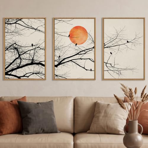 Large Vintage Tree Branch Framed Canvas Wall Art Set