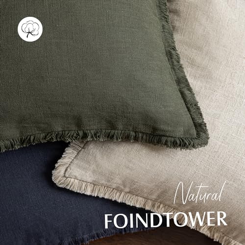 Decorative Linen Fringe Throw Pillow Covers 24×24 Dark Green (2 Count)