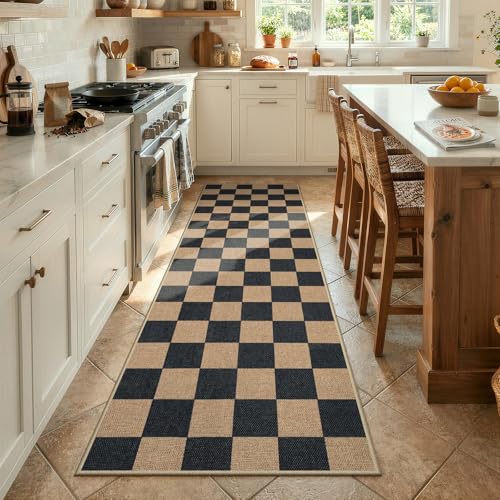 Checkered Easy Jute Kitchen Runner Rug