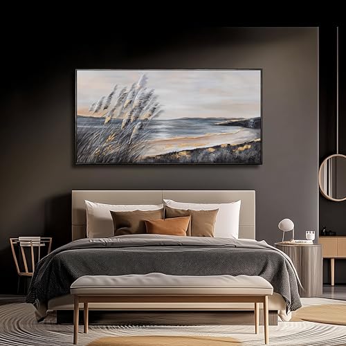 Coastal Wall Art Grey and Gold Wall Decor Trendy Artwork Framed Beach Canvas Painting for Living Room Bedroom Dining Room Office Home Decor 20x40 Inch