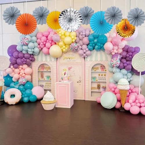 Gray Party Decorations 8in Hanging Paper Fans DIY Set 10Pcs (30 Count)