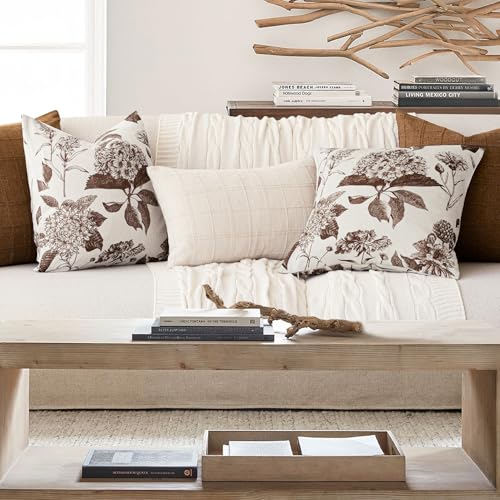 Set of 2 Linen Floral Throw Pillow Covers Vintage Accent Print Decorative Cushion Covers Farmhouse Boho Home Decor for Sofa Chair Couch Bedroom Living Room (2 Count)