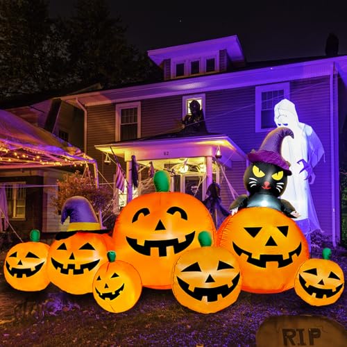 8 FT Long Halloween Inflatables Pumpkin Outdoor Decorations (Yellow)