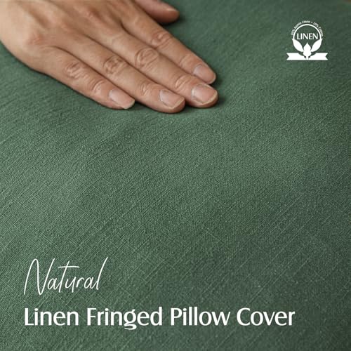 Decorative Linen Fringe Throw Pillow Covers 26×26 Pine Green