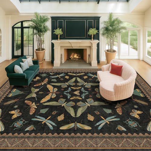 Black Washable Insect Area Rugs 8x10 for Living Room (80 Sq Ft)