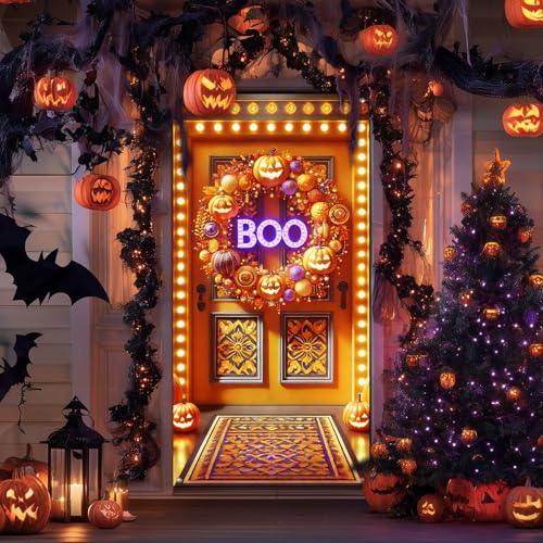 Halloween Door Banner Pumpkin Boo 35x71 Inch Polyester