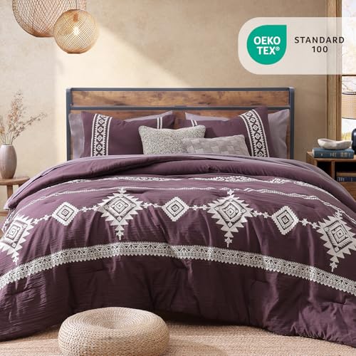 Embroidery Full Size Comforter Set 7 Pieces Purple Bed in a Bag
