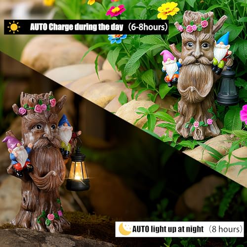 Outdoor Tree Face Garden Gnome Statue with Lantern