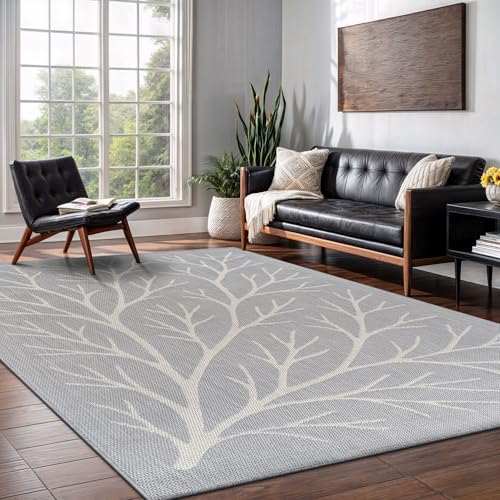 Washable Indoor Outdoor Rug 10x14 Modern Area Rugs Branch Pattern Non Shedding Waterproof Easy Clean Patio Deck Porch Living Room Bedroom Garden RV (140 Sq Ft)