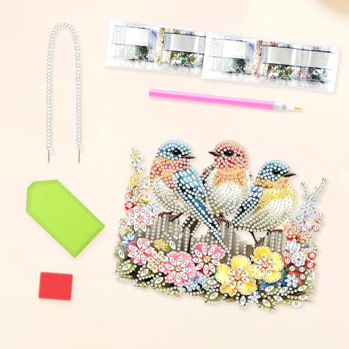 DIY Three Cute Birds Diamond Painting Hanging Ornament