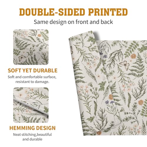 Sage Green Wild Flower Spring Summer Placemats Set of 4 Seasonal Wildflower Plants Herbs Linen Table Mats 12x18 Inch Vintage Floral Place Mats for Farmhouse Kitchen Dining Decoration (4 Count)