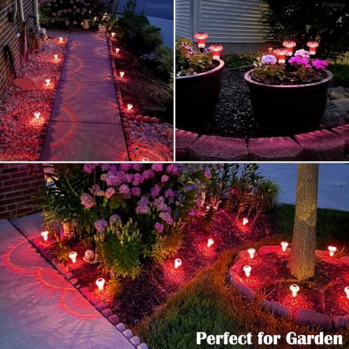 Solar Garden Lights Outdoor Waterproof 8 Pack Red LED Mushroom (8 Count)