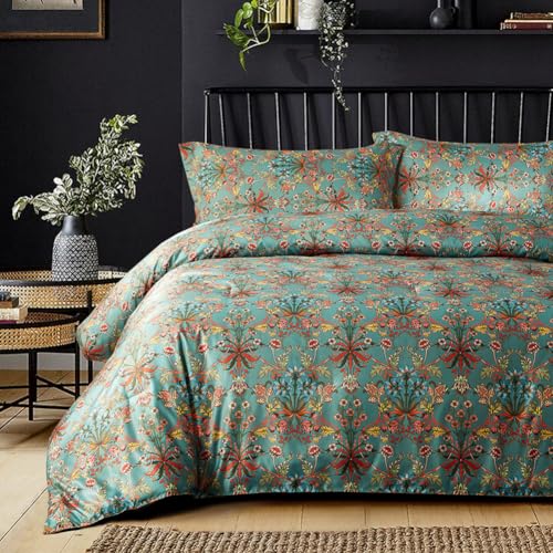 Queen Comforter Set Vintage Floral Boho Comforter for Queen Bed Aesthetic Floral Bedding Comforter with 2 Pillowcases Flower Leaves Boho Bedding Sets Farmhouse Botanical Flower Comforter Set