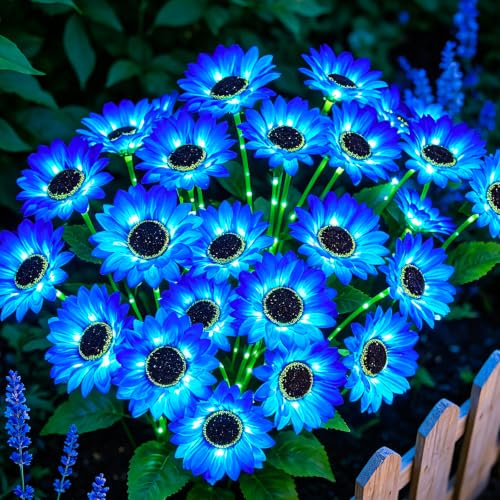 Solar Sunflower Lights 6 Pack with 36 Blue Sunflower Solar Lights Outdoor Waterproof