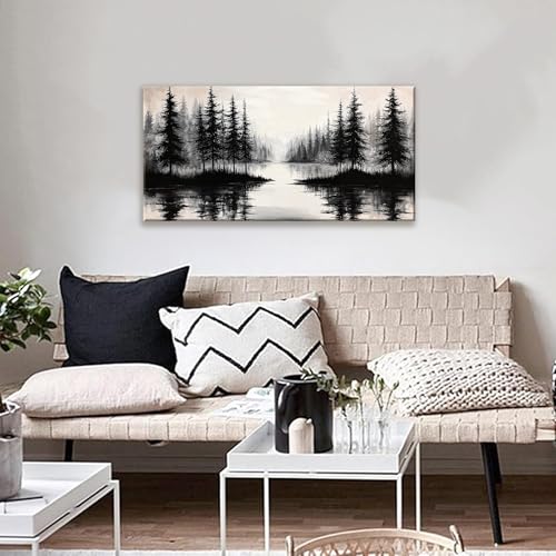 Canvas Art Wall Decor Print Modern Landscape Wall Art For Bedroom Modern Office Home Wall Decorations Forest River Landscape Paintings Pictures Artwork Aesthetic 20 X 40 In