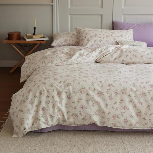 Botanical Floral Comforter Set Twin XL Cute Garden Floral Bedding Comforter with 2 Pillowcases Soft Fluffy Pink Purple Flowers Comforter Vintage Style Botanical Comforter Set for Girls Women (3 Piece Set)