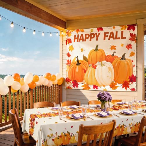 Fall Plastic Tablecloth 8 Packs Thanksgiving Disposable Table Cloth 54x108 Rectangle Table Cover with Pumpkin & Maple Leaf for Holiday Dinner Party Decorations Outdoor Picnic & Baby Showers