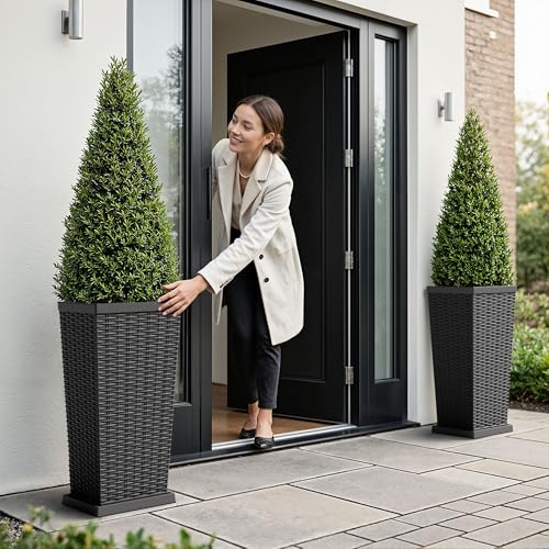 24" Front Porch Resin Rattan Tall Planters 2 Pack (2 Count)