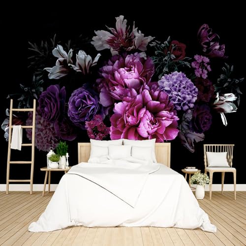 Black Peony Floral Wallpaper Peel and Stick Wall Mural for Bedroom Living Room
