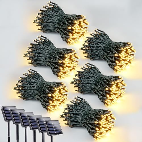 Solar String Lights Outdoor 6 Pack 600 LED 198FT Christmas Light Warm White (6 Count)