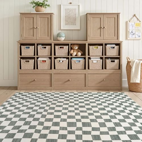 4x6 Area Rug Washable Modern Checkered Rug for Kids Room (24 Sq Ft)