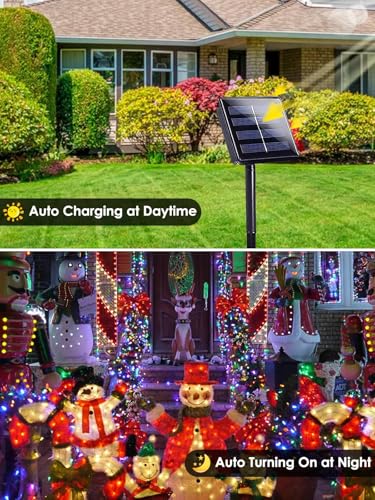 Solar Christmas Lights Outdoor 2 Pack 66FT 200 LED String Lights Multicolor (2 Count)