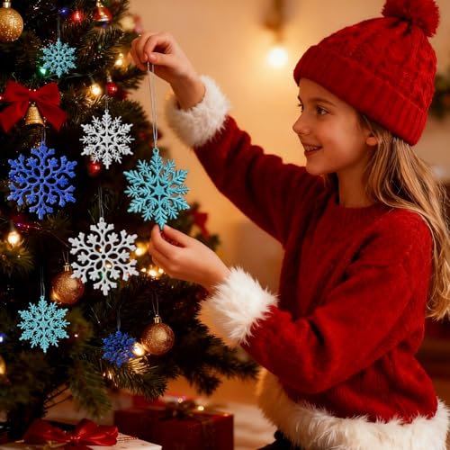 36pcs Blue Silver Christmas Snowflake Ornaments (36 Count)
