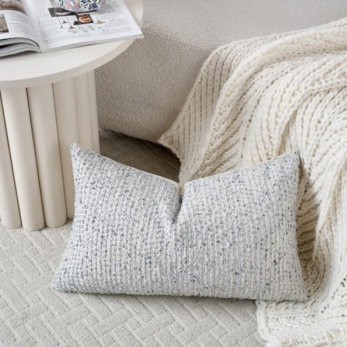 Striped Throw Pillow Covers 12x20 Set of 2 Blue Textured Boucle Chic Morden Boho Accent Farmhouse Rectangular Lumbar Decorative Couch Pillow Covers for Home Decor Bed Sofa Living Room (2 Count)